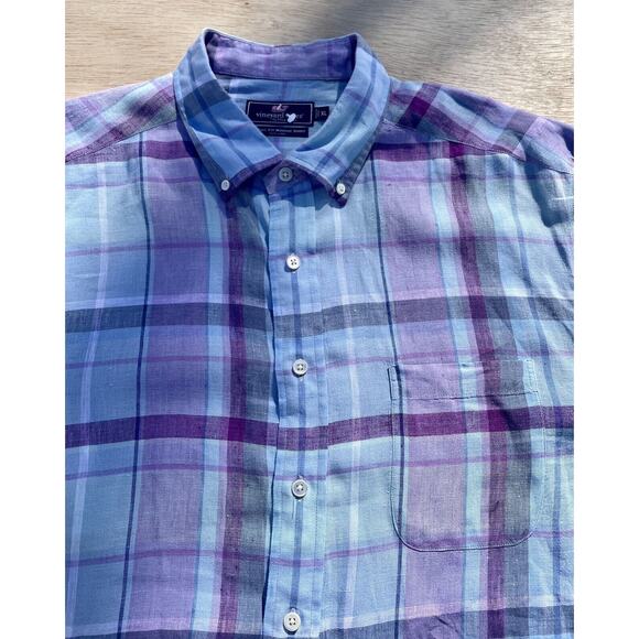 Vineyard Vines Shirt Linen Classic Fit Murray Button Down Men's Pink Blue Sz. XL - Picture 3 of 6